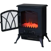 HOMCOM Chimenea Eléctrica Móvil 1000W/2000W Estufa de Pie Silencioso con Efecto de Llamas y Área de Cobertura 30m² Negro(m-1)