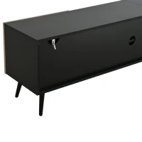 Modern Geometric TV Cabinet with Herringbone Fronts, Industrial-Style TV Stand with Solid Wood Legs, 180L x 33.5W x 45H cm, Black+Oak(m-11)
