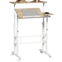 HOMCOM Birou reglabil șezut/în picioare 70 x 60 cm pe roți cu blat înclinabil, cadru metalic, maro(m-8)