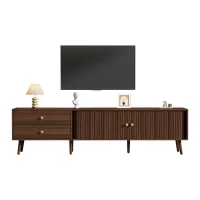 Stylish TV Cabinet for up to 80-Inch Screens, Spacious Unit with 8 Support Legs, 180L x 40W x 46.5H cm, Walnut(m-2)