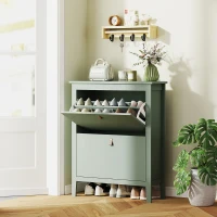 HOMCOM Meuble à chaussures 14 paires, armoire à chaussures avec 2 tiroirs rabattables, étagères amovibles et réglables, vert(m-2)