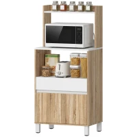 HOMCOM Móvel para Micro-ondas Aparador de Cozinha com Gaveta 2 Portas com Fecho Suave Carvalho(m-12)