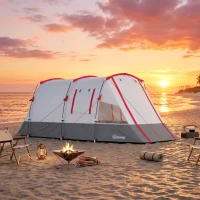 Outsunny Tente de camping familiale 3 personnes, tente tunnel imperméable, portes + fenêtres, 5,1 x 2,4 x 1,8 cm, gris clair(m-10)