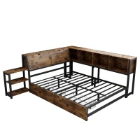 Classic Double Bed with Two Underbed Drawers, Sturdy Storage Bed with Built‑In Bedside Storage, 200L x 136.5W x 85H cm, Rustic Brown(m-2)
