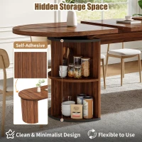 Extendable Dining Table with Vertically Grooved Legs, Space-Saving Dinner Table with Storage Compartment, 160L x 80W x 76H cm, Walnut(m-5)