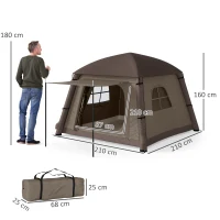 Outsunny Blow Up Tent w/ Hand Pump, Inflatable Camping Tent, Easy Setup 1/2 Person Waterproof Khaki(m-3)