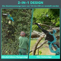 Outsunny 2-in-1 Mini Kettingzaag 580W met Accu van 8000mAh, Veiligheidsvergrendeling, 8 Inch, 42 x 29 x 10,5 cm, Blauw(m-4)