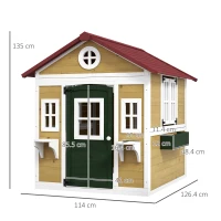 Outsunny Wooden Playhouse with Doors, Windows, Plant Pots, Boxes, for 3-8 Years - Beige(m-4)