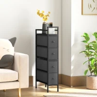 HOMCOM Cassettiera in Tessuto Slim Salvaspazio con 4 Cassetti, Telaio in Acciaio per Camera da Letto, Soggiorno, Nero(m-8)