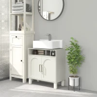 HOMCOM Mueble Bajo Lavabo con Estante Ajustable para Lavabos sin Pedestal 60x30x63 cm Blanco Crema(m-10)