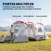 Outsunny Tente de camping familiale 3 personnes, tente tunnel imperméable, portes + fenêtres, 5,1 x 2,4 x 1,8 cm, gris clair(m-5)