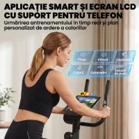 SPORTNOW Bicicletă Fitness cu 8 Niveluri de Rezistență Magnetică, Bicicletă cu Bluetooth, Șa Reglabilă, Ecran LCD, Senzor Puls, Suport Telefon, Bicicletă de Antrenament pentru Acasă(m-4)
