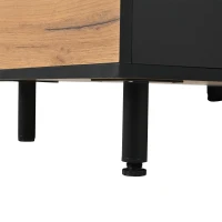 Modern 180cm TV Stand with Ample Concealed Storage, Low-Profile Entertainment Centre for TVs up to 80 Inches, 180L x 32.5W x 50H cm, Black+Wood(m-13)