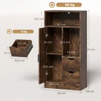HOMCOM Mueble de Baño Estrecho con Cajones Compartimentos Abiertos Marrón Rústico(m-3)