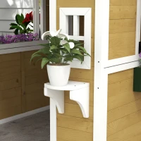 Outsunny Wooden Playhouse with Doors, Windows, Plant Pots, Boxes, for 3-8 Years - Beige(m-10)