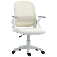HOMCOM Atmungsaktiver Mesh-Bürostuhl, Ergonomischer Drehstuhl mit klappbaren Armlehnen und Lendenwirbelstütze, Weiß(m-1)