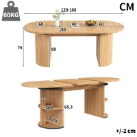 Extendable Dining Table with Vertically Grooved Legs, Space-Saving Dinner Table with Storage Compartment, 160L x 80W x 76H cm, Natural Wood(m-3)