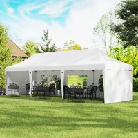 Outsunny Carpa Plegable 9x3x3 m con Altura Ajustable Paredes Laterales Ventanas Protección UV50+ y Bolsa de Transporte Blanco(m-10)