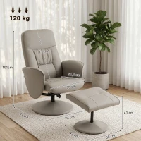 HOMCOM Sillón Relax Reclinable con Reposapiés Respaldo Alto Giratorio 360° Reposabrazos Beige Gris(m-3)