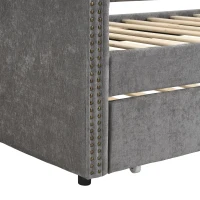 Upholstered Single Daybed Sofa Bed with Sturdy Slatted Base, Convertible Bed-to-Sofa with Padded Velvet Headboard, 221L x 98.5W x 71.5H cm, Grey(m-13)