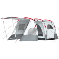 Outsunny Tente de camping familiale 3 personnes, tente tunnel imperméable, portes + fenêtres, 5,1 x 2,4 x 1,8 cm, gris clair(m-1)
