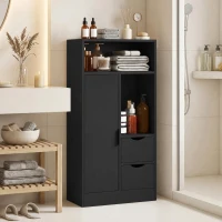 HOMCOM Mueble de Baño Estrecho con Cajones Compartimentos Abiertos Negro(m-10)