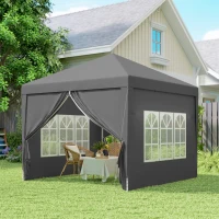 Outsunny Tonnelle tente de réception barnum pop-up pliant 3 x 3 m 4 parois amovibles + sac de transport gris(m-8)