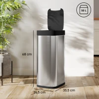 HOMCOM Automatischer Küchenmülleimer 50 L, Mülleimer mit Bewegungssensor, batteriebetrieben, 26,5x35,5x68cm, Silber(m-3)