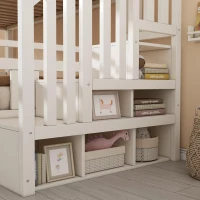 Twin Over Full Bunk Bed with Solid Pine and MDF Construction, Wooden Cabin Bed with Hydraulic Under-Bed Storage, 243L x 144W x 172H cm, White(m-10)