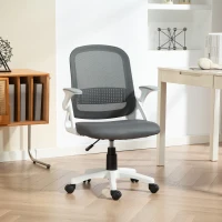 HOMCOM Atmungsaktiver Mesh-Bürostuhl, Ergonomischer Drehstuhl mit klappbaren Armlehnen und Lendenwirbelstütze, Grau(m-2)