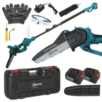 Outsunny 2-in-1 Mini Kettingzaag 580W met Accu van 8000mAh, Veiligheidsvergrendeling, 8 Inch, 42 x 29 x 10,5 cm, Blauw(m-11)