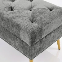 HOMCOM Storage Ottoman, Chenille Upholstered Ottoman Storage Box with Padded Seat, Metal Legs, 114 x 41 x 45 cm, Grey(m-12)