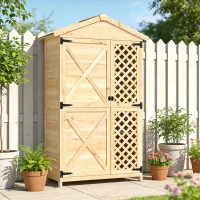 Outsunny Armario de Exterior de Madera con Techo Inclinado Asfalto 2 Puertas con Pestillo 2 Estantes 101,5x49x176 cm Natural(m-10)