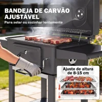 Outsunny Grelhador de Carvão com Bandeja e Ventilação Ajustável Prateleiras Laterais Rodas Termómetro Tampa e Porta 112x63x101,5 cm Preto(m-5)