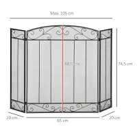 HOMCOM Salvachispas para Chimenea 105x80,5 cm Pantalla para Chimenea Plegable de 3 Paneles Protector de Chimenea Negro(m-3)