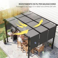 Outsunny Gazebo Pergola 3x3.5 m con 3 Tettucci Regolabili in Acciaio e Poliestere Anti UV, Grigio(m-5)