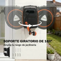 Outsunny Carrete de Manguera Retráctil 28+2 m con 12 Modos de Rociado Bloqueo Automático Retracción Controlada Soporte Naranja(m-6)