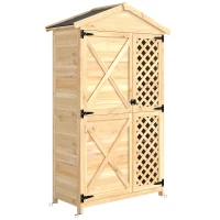 Outsunny Armario de Exterior de Madera con Techo Inclinado Asfalto 2 Puertas con Pestillo 2 Estantes 101,5x49x176 cm Natural(m-1)