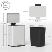 HOMCOM Cubo de Basura de Cocina 20 L en Metal con Pedal Tapa de Cierre Suave Crema(m-3)
