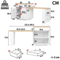 Extendable Kitchen Island with LED Colour Lighting, Space-Saving Dining Bar with 4 Drawers and Open Shelf, 195.5L x 70W x 93.5H cm, White(m-3)
