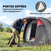 Outsunny Tenda da Campeggio 2 Posti con Vestibolo e Porte con Cerniera, 426x206x154cm Grigio(m-5)