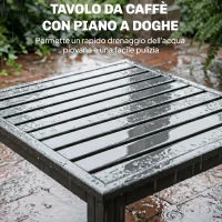 Outsunny Set da Giardino 3pz con Divano Angolare 4 Posti e Tavolino a Doghe, in Metallo e Poliestere Grigio(m-7)