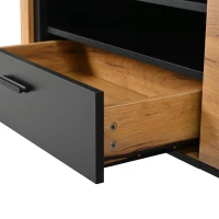 Modern 180cm TV Stand with Ample Concealed Storage, Low-Profile Entertainment Centre for TVs up to 80 Inches, 180L x 32.5W x 50H cm, Black+Wood(m-10)