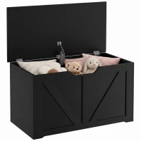 HOMCOM 100L Home Storage Box, with Safety Hinge - Black Wood-Effect(m-13)