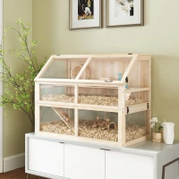 PawHut Houtenen hamsterskooi 3 verdiepingen knaagdierkooi met wip, looprad en huisje 95 x 53 x 76 cm natuurhout(m-2)
