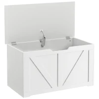 HOMCOM Aufbewahrungsbank mit klappbarem Deckel und Sicherheits-Schanieren, 80 x 40 x 45 cm, Weiß(m-1)