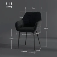 HOMCOM Set 2 Sedie per Sala da Pranzo Moderne con Braccioli, Seduta Imbottita e Gambe in Acciaio, 54x57x80cm, Nero(m-3)