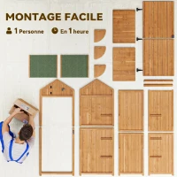 Outsunny Armoire de jardin extérieur abri de jardin en bois abri pour outils 3 étagères 2 Portes loquets Toit Pente bitumé rangement et stockage extérieurs pour terrasse 77 x 54 x 179 cm jaune(m-8)