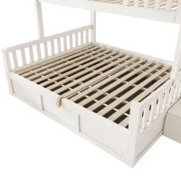 Twin Over Full Bunk Bed with Solid Pine and MDF Construction, Wooden Cabin Bed with Hydraulic Under-Bed Storage, 243L x 144W x 172H cm, White(m-12)