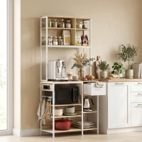 HOMCOM Estante de Cozinha Suporte de Micro-ondas com Prateleiras e 6 Ganchos para Espaços Pequenos 80x40x181 cm Carvalho(m-7)